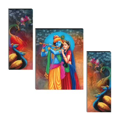 paintings Set of 3 Radha Krishna with couple peacock wall painting home décor items