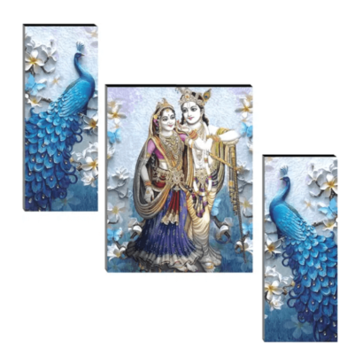 paintings Set of 3 Radha Krishna with couple peacock wall painting home décor items