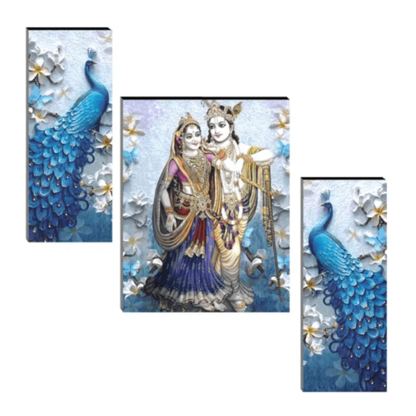 paintings Set of 3 Radha Krishna with couple peacock wall painting home décor items