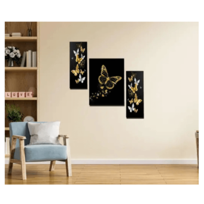 Set of 3 butterfly Modern art Home decorative gift item wall painting for living room MDF framed painting 12 inch X 18 inch
