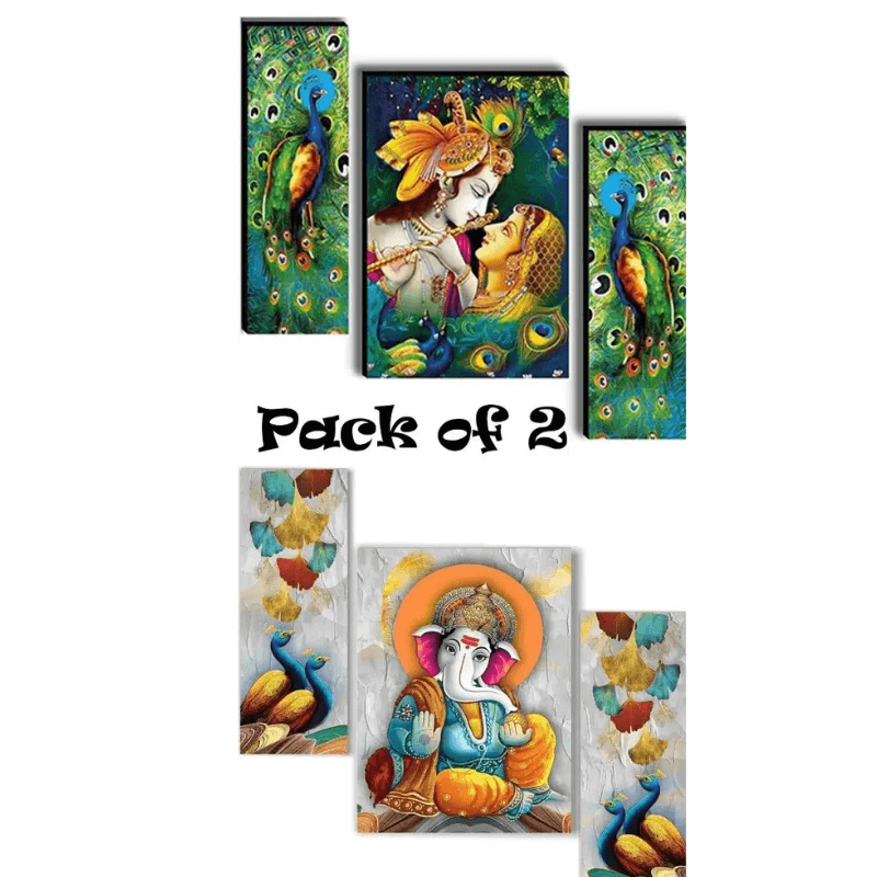 Set of 3 Shree Ganesha and Radhe krishna Modern art