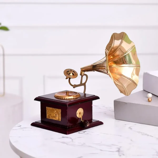 Golden Metal Gramophone For Table Top Decor Decorative Showpiece For Home|Office|Gift Item