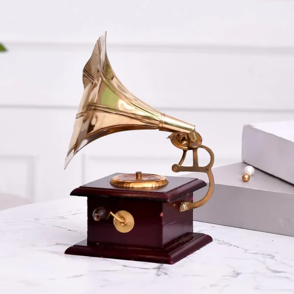 Golden Metal Gramophone For Table Top Decor Decorative Showpiece For Home|Office|Gift Item