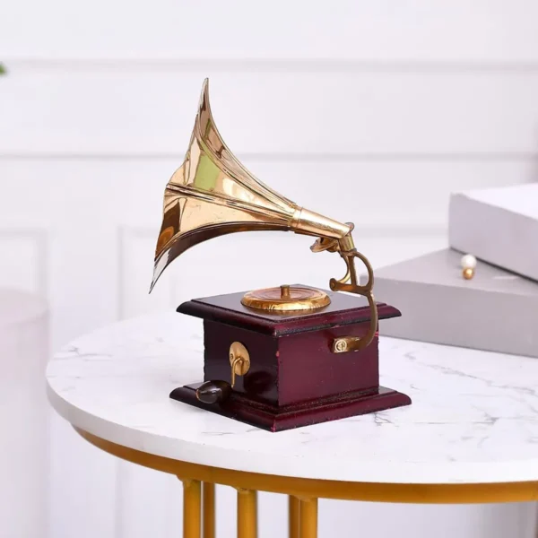 Golden Metal Gramophone For Table Top Decor Decorative Showpiece For Home|Office|Gift Item