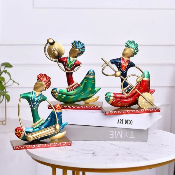Golden Metal Nagpuri Musician For Table Top Decor Decorative Showpiece For Home, Office, Gift Item,Diwali