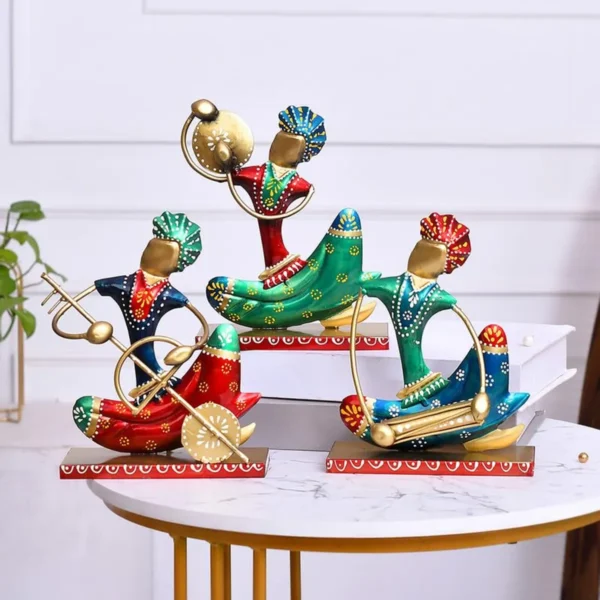 Golden Metal Nagpuri Musician For Table Top Decor Decorative Showpiece For Home, Office, Gift Item,Diwali