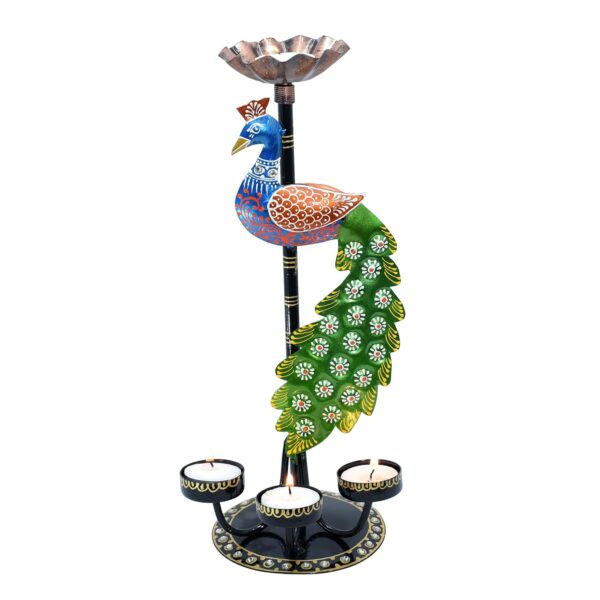 Iron Multicolor Peacock Tealight Candle Holder