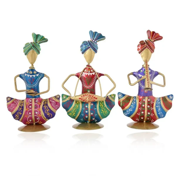Metal Sitting Sardar Set of 3 For Table Top Decor Showpiece Statues for Home, Office, Temple Decor for Religious Occasions & Festivals