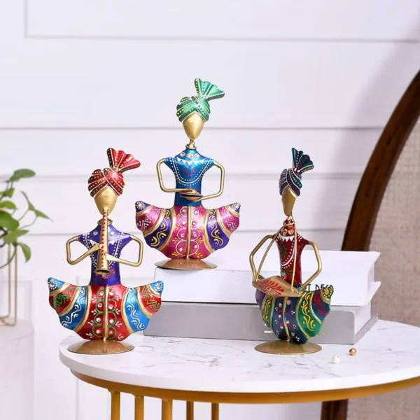 Metal Sitting Sardar Set of 3 For Table Top Decor Showpiece Statues for Home, Office, Temple Decor for Religious Occasions & Festivals