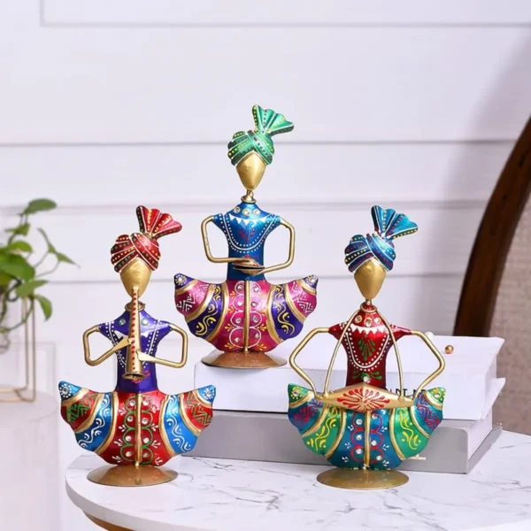 Metal Sitting Sardar Set of 3 For Table Top Decor Showpiece Statues for Home, Office, Temple Decor for Religious Occasions & Festivals
