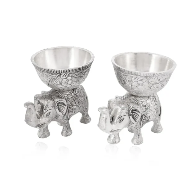 Silver Metal Elephant Urli And Dry Fruit Bowl Showpiece Utility Home Decor For Floating Flowers, Candle Lamps, Temple Room