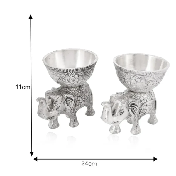 Silver Metal Elephant Urli And Dry Fruit Bowl Showpiece Utility Home Decor For Floating Flowers, Candle Lamps, Temple Room