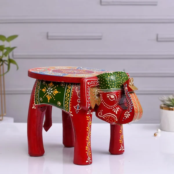 Wooden Hand Crafted Emboss Colorful Painted Elephant Shape Stool For Home/Office/Living Or Bedroom Decor