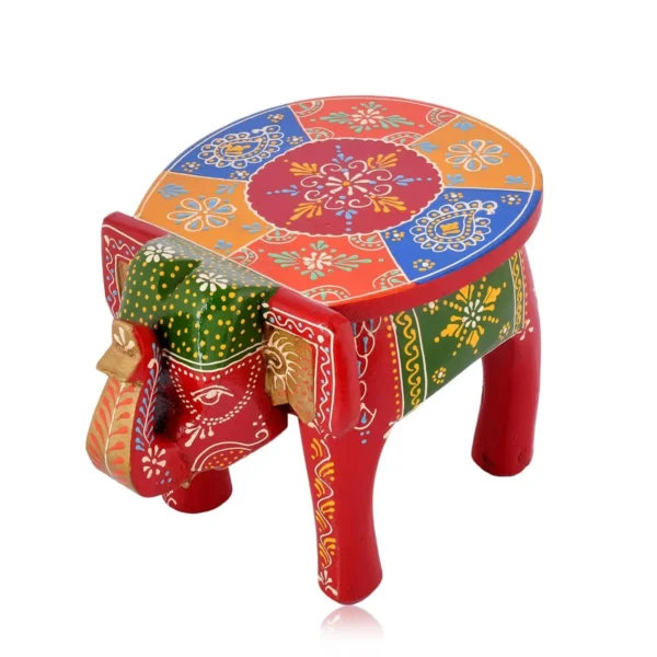 Wooden Hand Crafted Emboss Colorful Painted Elephant Shape Stool For Home/Office/Living Or Bedroom Decor