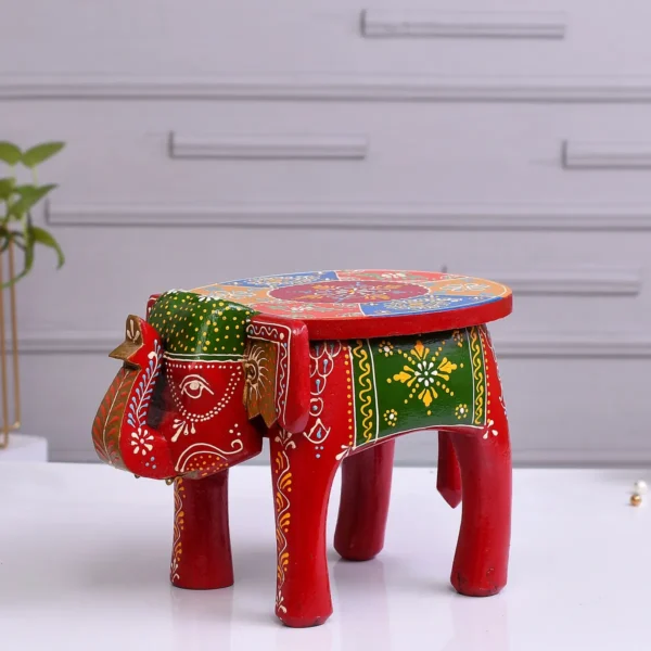 Wooden Hand Crafted Emboss Colorful Painted Elephant Shape Stool For Home/Office/Living Or Bedroom Decor