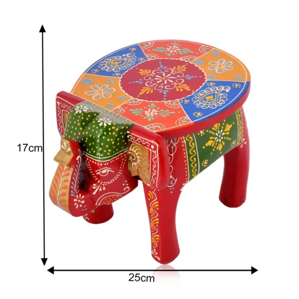 Wooden Hand Crafted Emboss Colorful Painted Elephant Shape Stool For Home/Office/Living Or Bedroom Decor