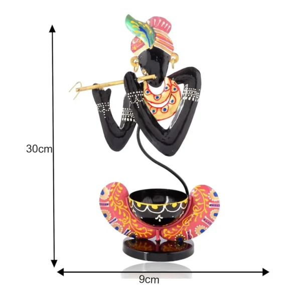 Black Metal Murli Krishna T-Lite Hand Painted For Table Top Decorative Showpiece For Home | Office | Anniversary Gifts | Wedding Gifts