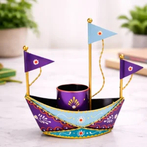 Blue Metal Boat Pen Stand Nautical Desk Organizer