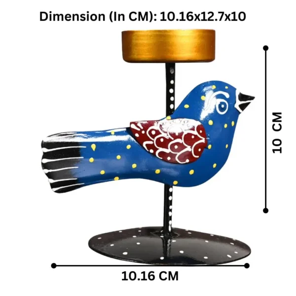 Blue Metal Small Bird Hand Painted Tealight Candle Holder For Living Room Decorative Showpiece For Home Decoration
