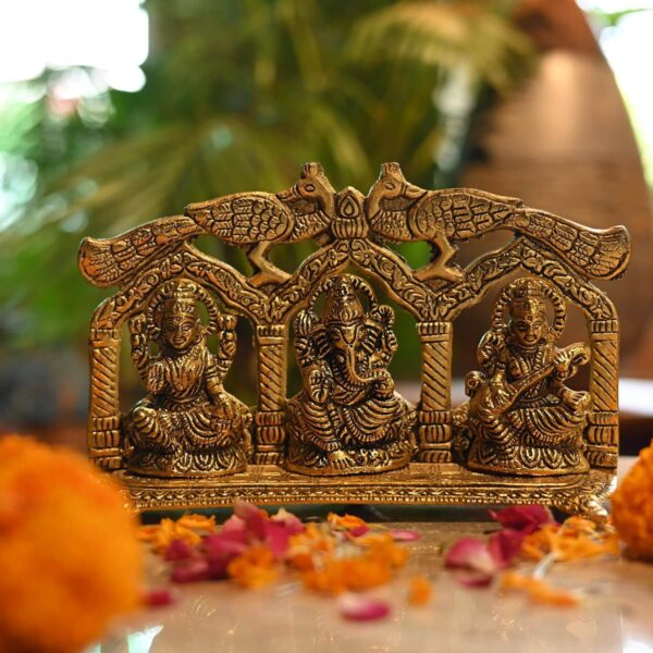 Golden Metal Double More Laxmi, Ganesh, Sraswati For Home Temple | Office Temple | Gifting