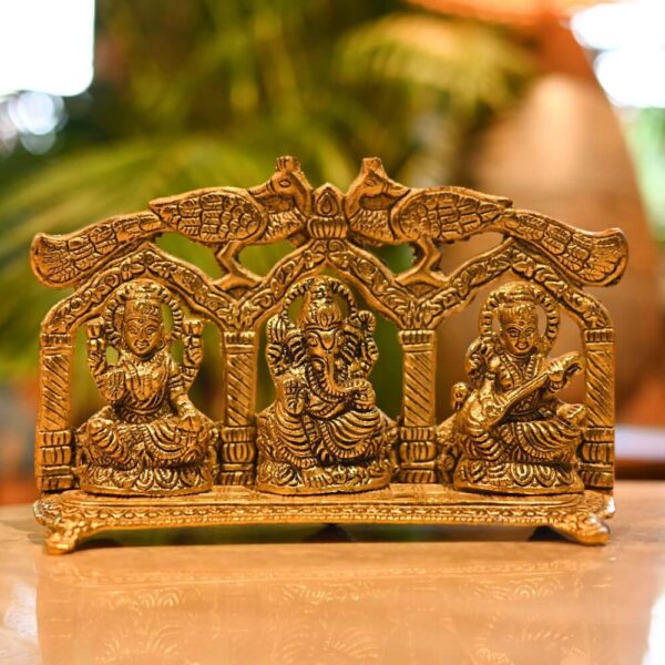 Golden Metal Double More Laxmi, Ganesh, Sraswati For Home Temple | Office Temple | Gifting