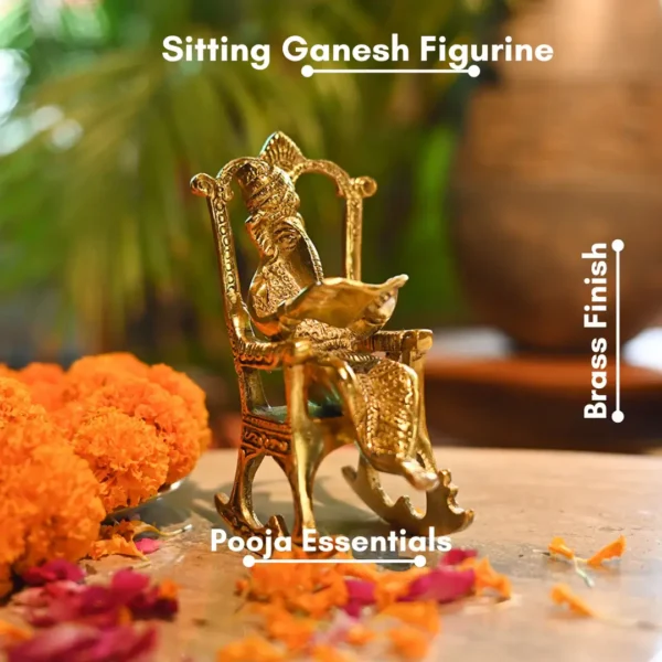 Golden Metal Ganesha Seating On Chair For Home Temple || Office Temple || Gifting || Diwali Pooja