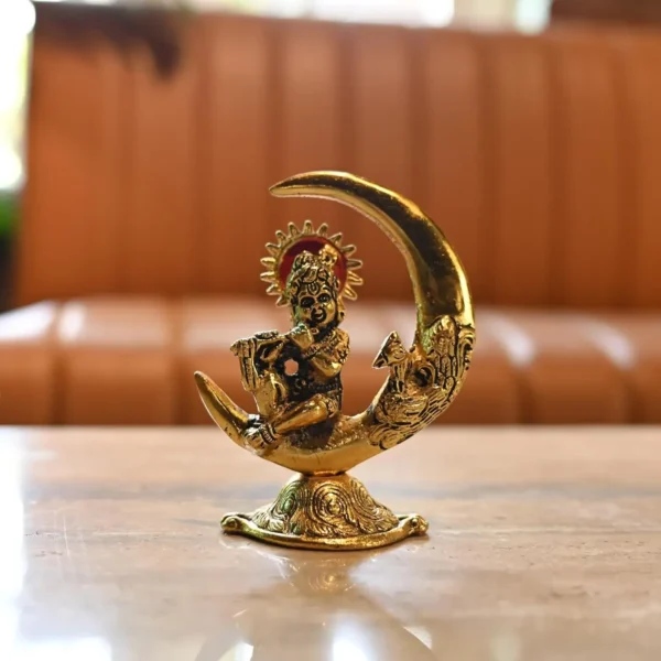 Golden Metal Gopal Section On Moon For Home Temple Decoration