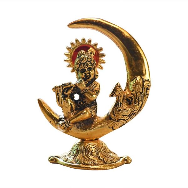 Golden Metal Gopal Section On Moon For Home Temple Decoration