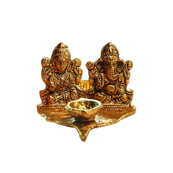 Golden Metal Laxmi, Ganesh With Diya For Home Temple Decoration