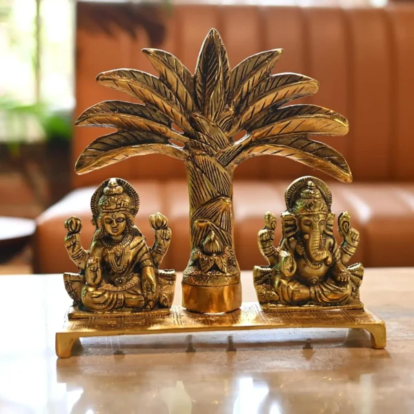 Golden Metal Laxmi Ganesh With Khajur Tree Design For Home Temple | Office Temple | Gifting | Diwali Pooja