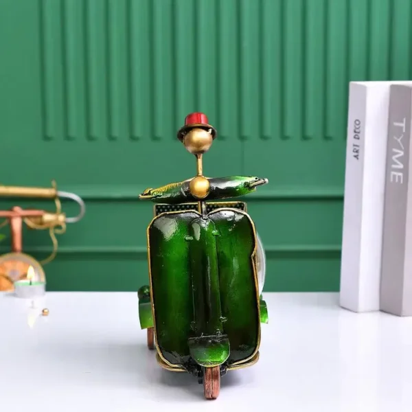 Green Vintage Scooter Pen Stand with Clock | Metal Desk Organizer for Office & Home Decor