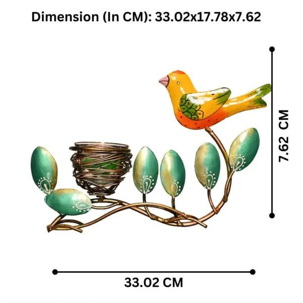 Handcrafted Metal Bird Tealight Candle Holder – Decorative Tabletop T-Light Stand with Leaf Design
