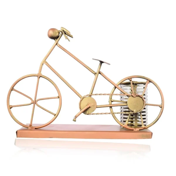 Handcrafted Metal Golden Cycle Pen Stand | Pen Holder for Home