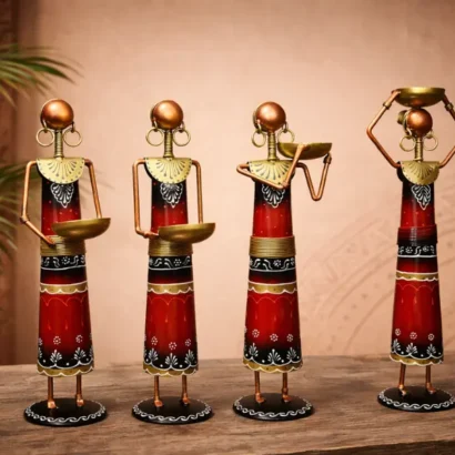 Handmade Tribal Metal Art Lady Showpiece Set for Living Room Decor