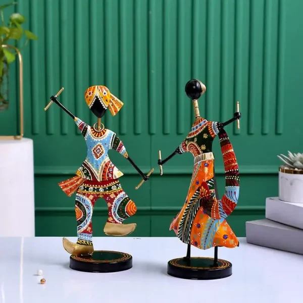 Metal Dandiya Couple For Table Top Decor Decorative Showpiece For Home | Office | Anniversary Gifts | Wedding Gifts