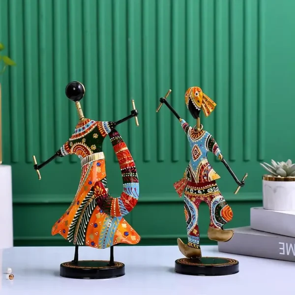 Metal Dandiya Couple For Table Top Decor Decorative Showpiece For Home | Office | Anniversary Gifts | Wedding Gifts