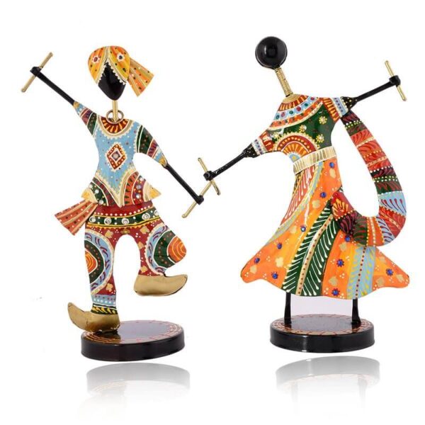 Metal Dandiya Couple For Table Top Decor Decorative Showpiece For Home | Office | Anniversary Gifts | Wedding Gifts