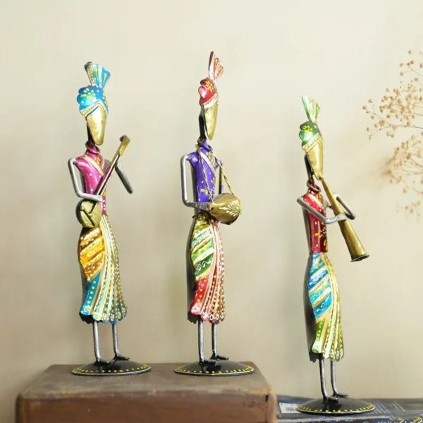 Metal Rajasthani Standing Men Musician Set of 3 for Table Top Decor Decorative Showpiece for Home | Office | Anniversary Gifts | Wedding Gifts