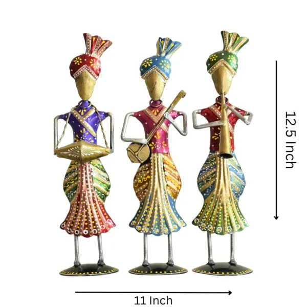 Metal Rajasthani Standing Men Musician Set of 3 for Table Top Decor Decorative Showpiece for Home | Office | Anniversary Gifts | Wedding Gifts
