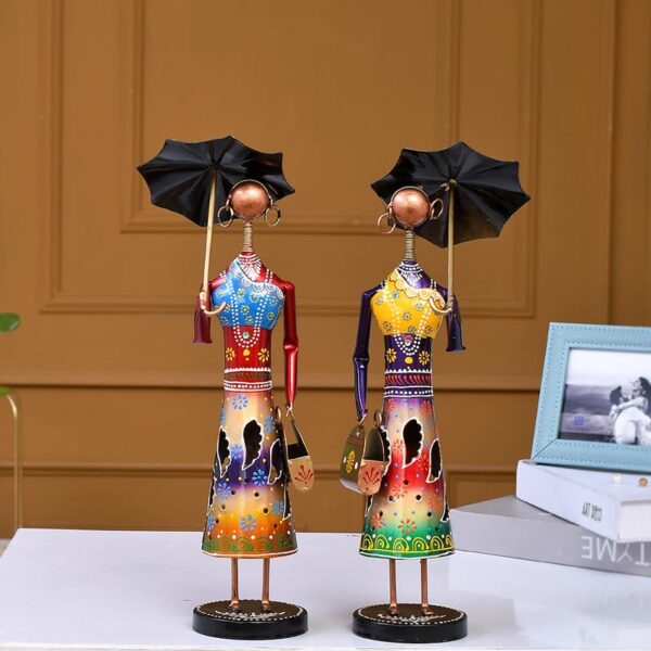 Metal Umbrella Dolls For Table Top Decor Decorative Showpiece For Home | Office | Anniversary Gifts | Wedding Gifts
