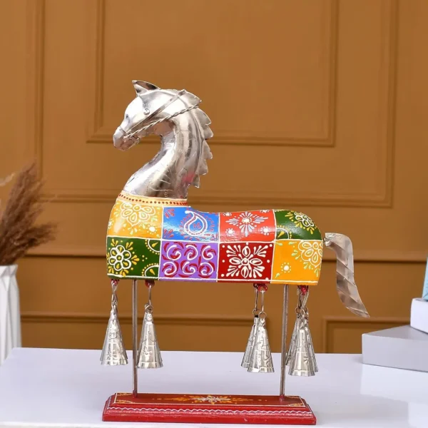 Metal Wooden & Iron Hand Painted Table Decor Horse With Bell Decorative Showpiece For Home | Office | Anniversary Gifts | Wedding Gifts