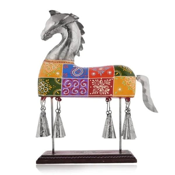 Metal Wooden & Iron Hand Painted Table Decor Horse With Bell Decorative Showpiece For Home | Office | Anniversary Gifts | Wedding Gifts
