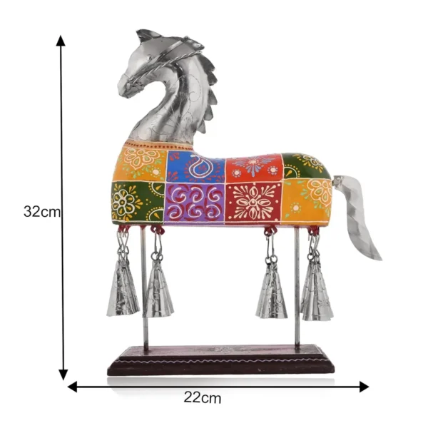 Metal Wooden & Iron Hand Painted Table Decor Horse With Bell Decorative Showpiece For Home | Office | Anniversary Gifts | Wedding Gifts
