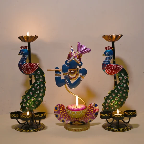 Peacock T-Lites and Krishna T-Lite Combo (3 Pcs)