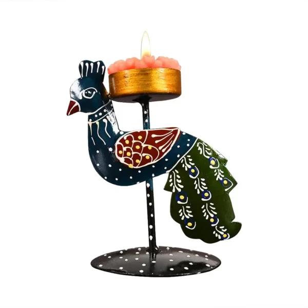 Purple Metal Peacock Hand Painted Tealight Candle Holder For Living Room Decorative Showpiece For Home | Office | Anniversary Gifts | Wedding Gifts