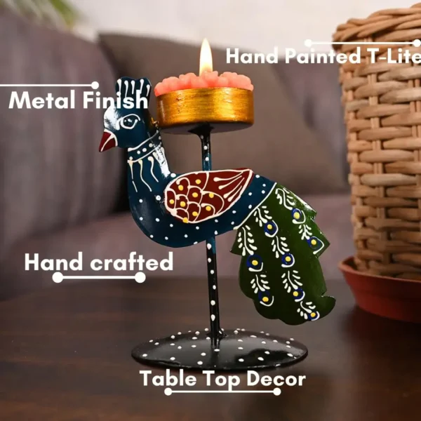Purple Metal Peacock Hand Painted Tealight Candle Holder For Living Room Decorative Showpiece For Home | Office | Anniversary Gifts | Wedding Gifts