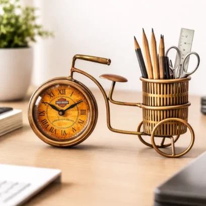 Antique Pen Holder With Clock New Year Gift Items