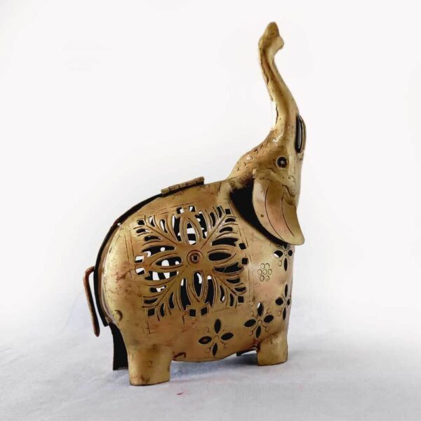 Handcrafted & Antique Metal Elephant T-Light Holder Showpiece Candle Stand Table Decor for For Home and Office Decor