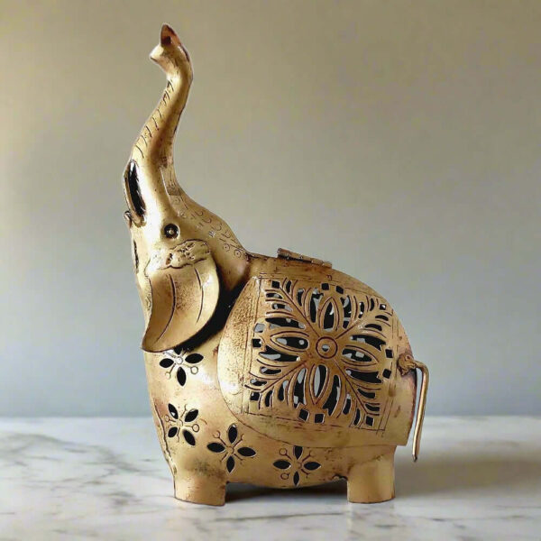 Handcrafted & Antique Metal Elephant T-Light Holder Showpiece Candle Stand Table Decor for For Home and Office Decor