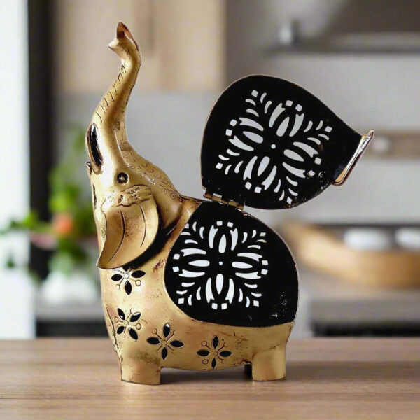 Handcrafted & Antique Metal Elephant T-Light Holder Showpiece Candle Stand Table Decor for For Home and Office Decor